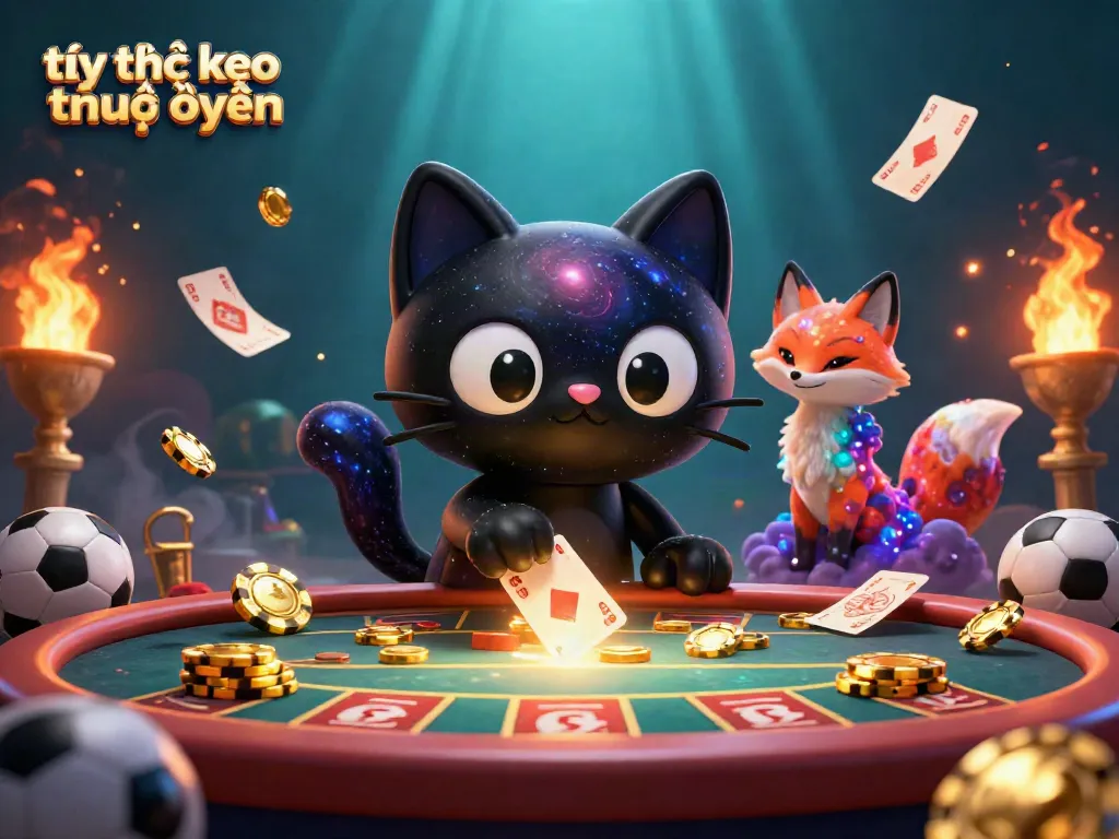 Experience tỷ lệ kèo trực tuyến in a dynamic cosmic casino scene with vibrant sports betting elements.