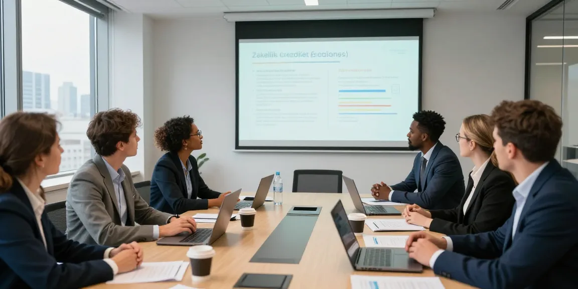 Professionals bespreken zakelijk krediet opties in een moderne kantooromgeving.