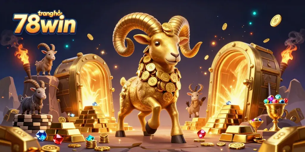 Experience the vibrant excitement of trang chủ 78win with a dynamic golden ram charging through rich casino elements.