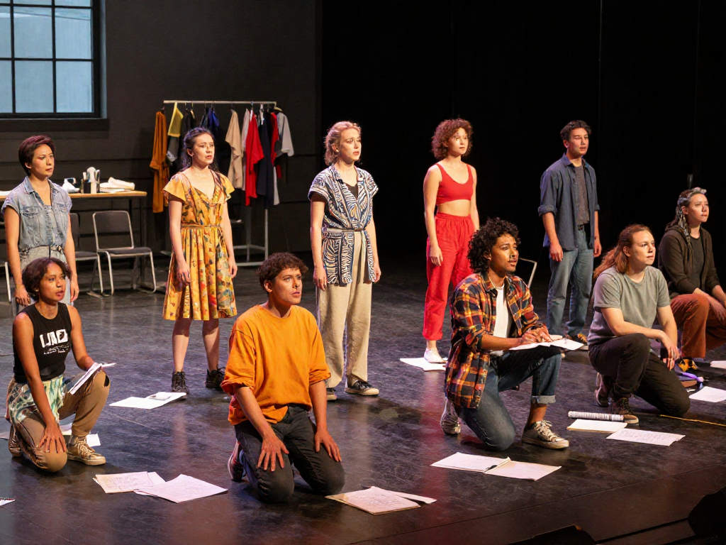 Exciting theatre rehearsal scene showcasing the vibrant world of rokok 88 performances.