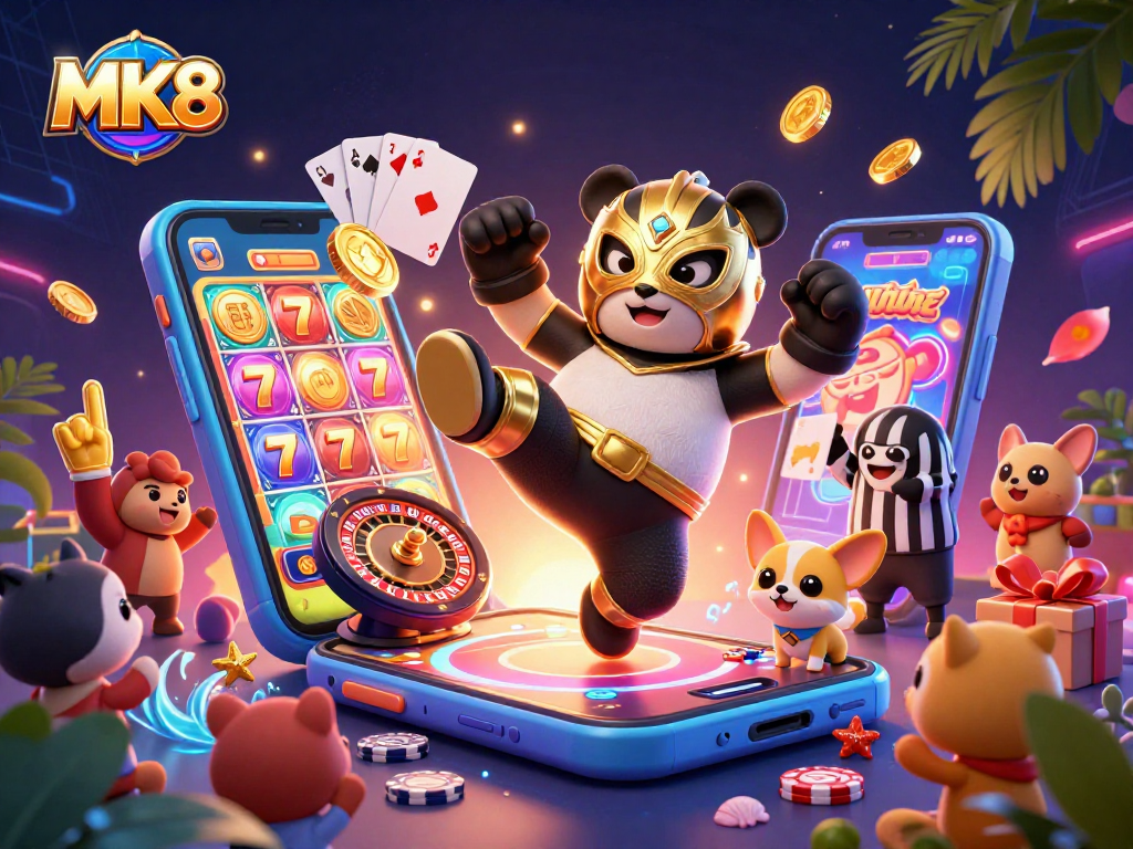 Experience the excitement of MK8 with vibrant casino scenes featuring dynamic characters and game elements.