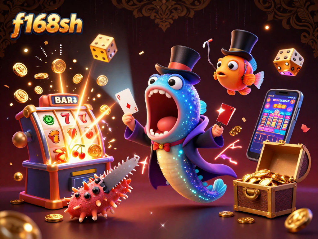 Experience the excitement of f168sh with a vibrant 3D casino scene featuring animated characters and jackpot thrills.
