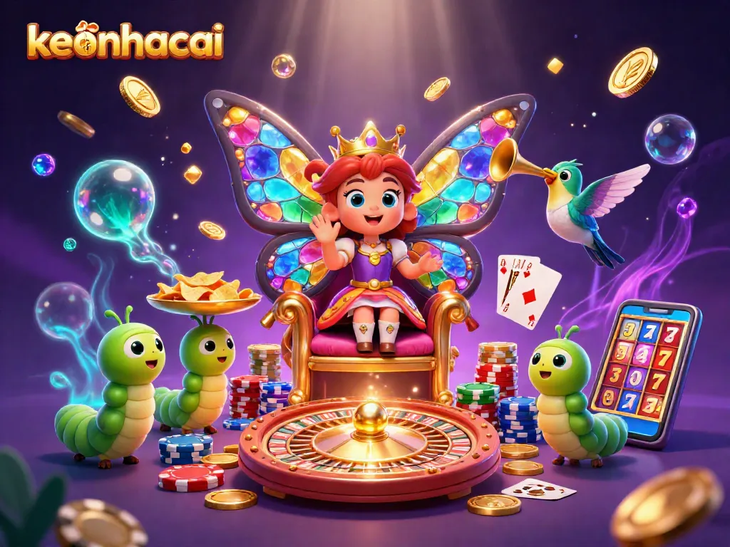 Place bets on keonhacai to win with colorful poker chips and a dynamic casino illustration.
