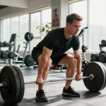 Prime Pharma Steroids training met atleet in moderne sportschool tijdens deadlift oefening.
